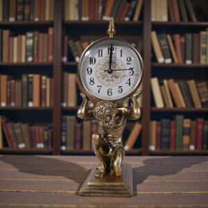 Atlas Figurine Table Clock – Antique Gold Finish