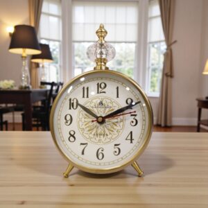 Vintage Crystal-Top Golden Table Clock
