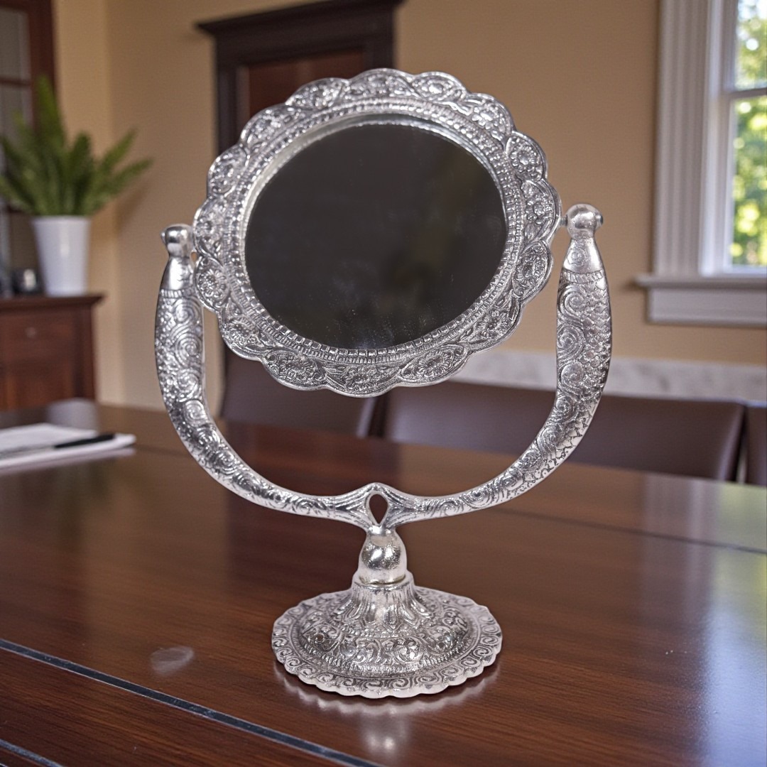 Vintage Silver Embossed Table Mirror