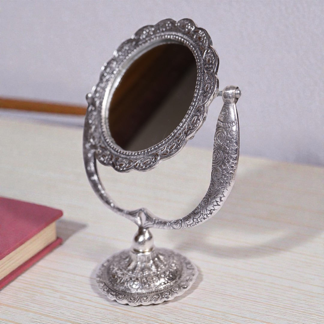 Vintage Silver Embossed Table Mirror - Image 3