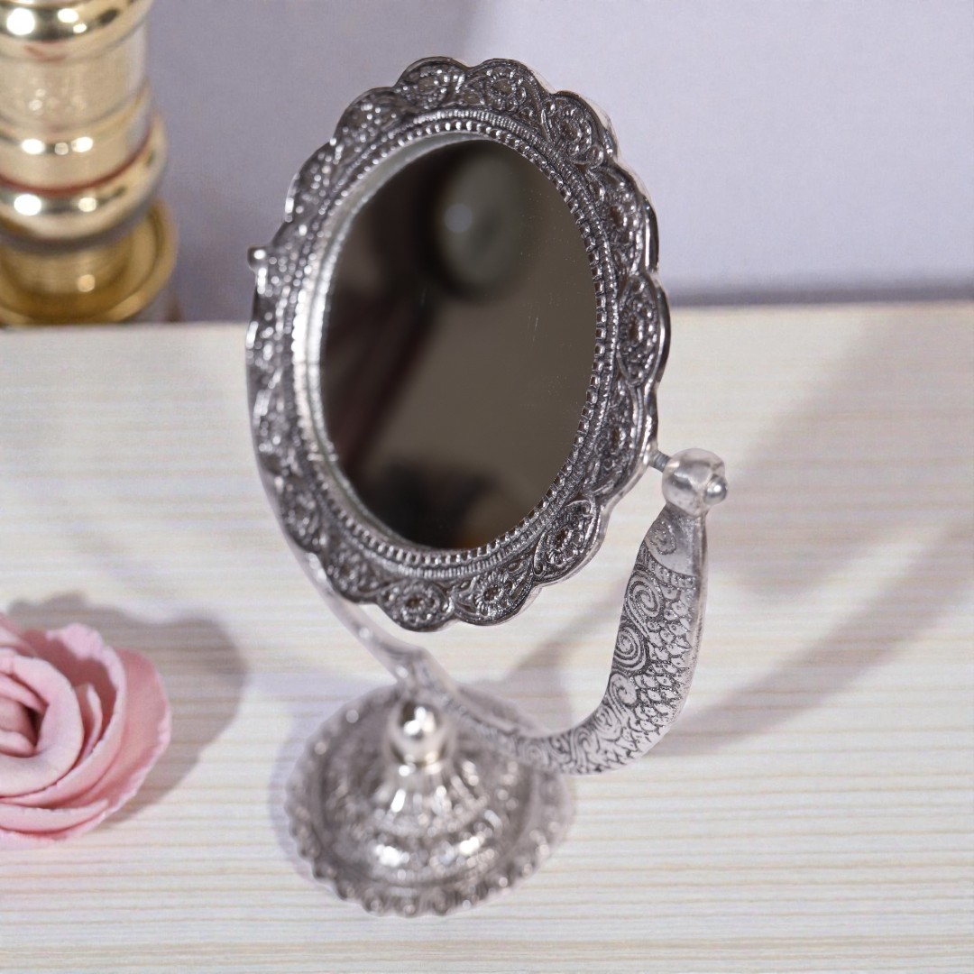 Vintage Silver Embossed Table Mirror - Image 2