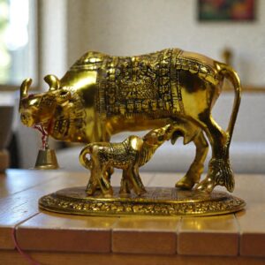 Kamdhenu Cow & Calf Brass Idol