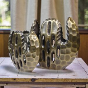 Modern Gold Sculptural Vase Duo – Textured Abstract Home Decor