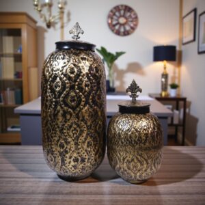 Regal Gold Embossed Decor Jar Set (2-Piece)