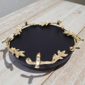 Premium Black & Gold Leaf-Handle Decorative Tray