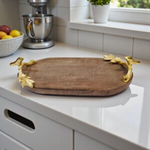 Handcrafted Mango Wood Bird-Handle Serving Tray – Decorative Artisan Platter