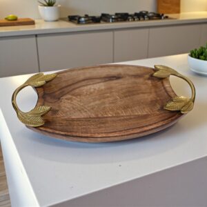 Leaf-Handle Wooden Serving Tray
