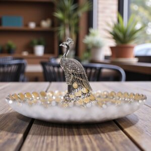 Elegant Silver-Gold Peacock Platter