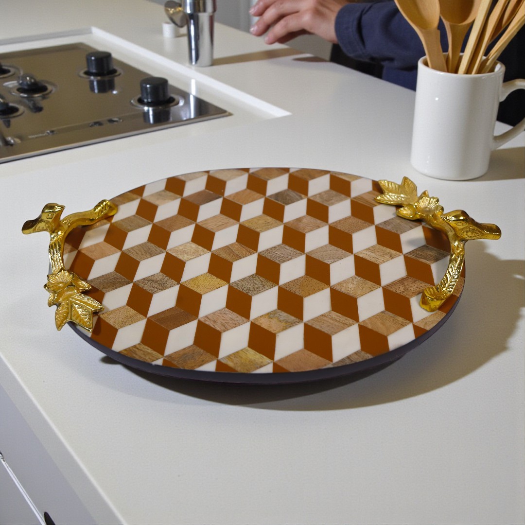Golden Bird-Handle Mosaic Serving Tray