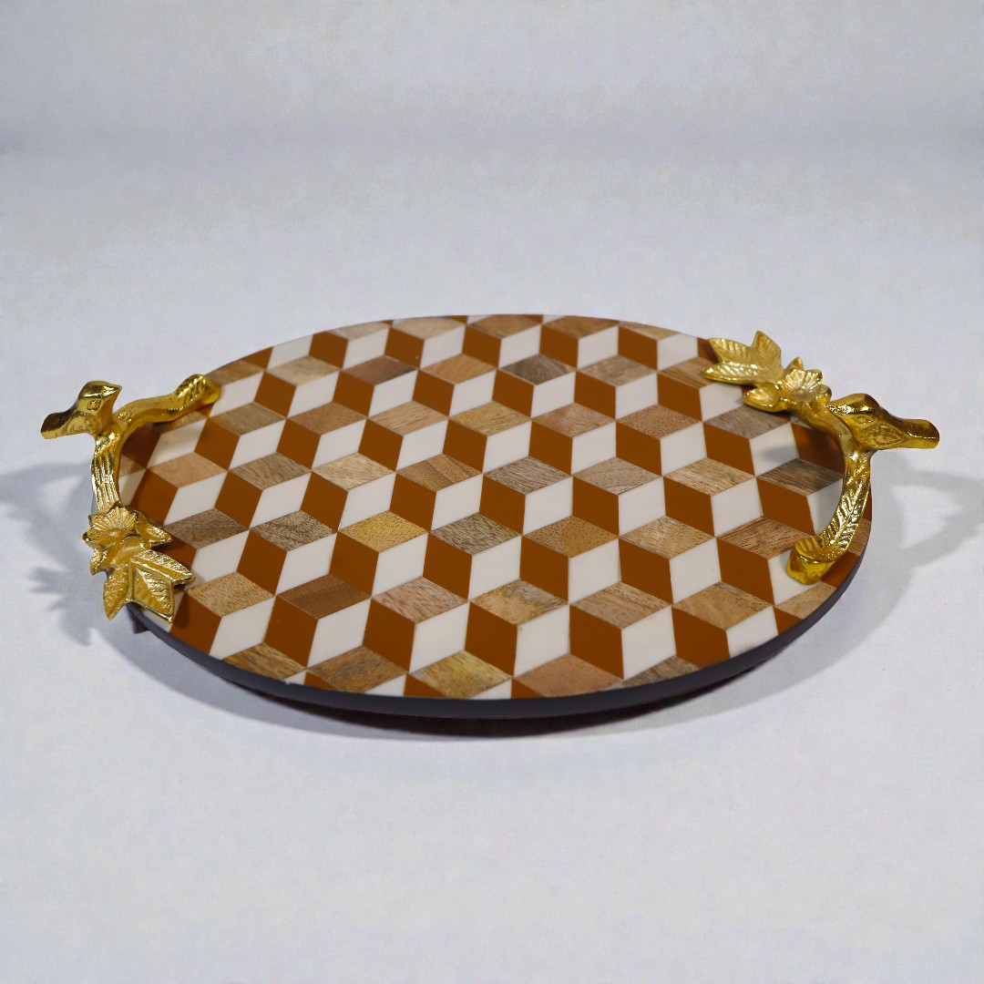 Golden Bird-Handle Mosaic Serving Tray - Image 2