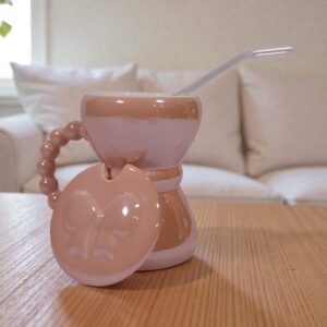 Peach Bubble Handle Mug with Lid & Straw