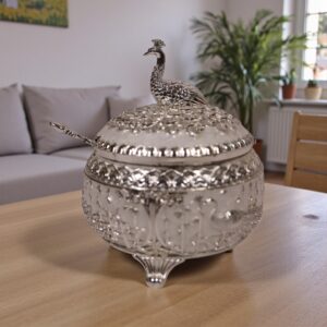 Silver Peacock Sugar Bowl