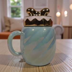 Blue Swirl Mug with Gold Bow Lid