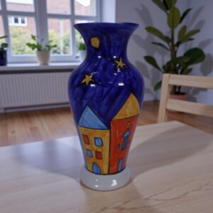 Midnight Skyline Hand-Painted Art Vase