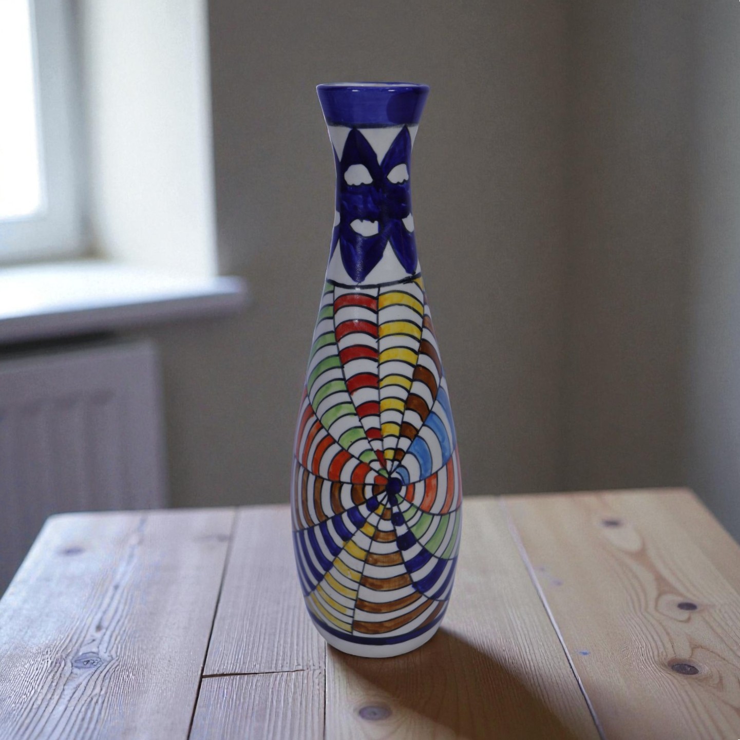Chromatic Spiral Tall Hand-Painted Art Vase