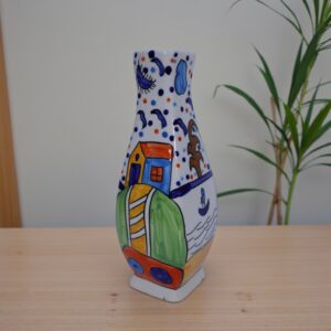 Whimsical Cottage Hand-Painted Ceramic Vase