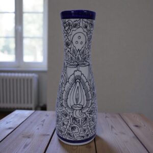 Noir Indigo Botanical Tall Ceramic Vase