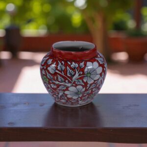 Crimson Bloom Handcrafted Floral Ceramic Vase