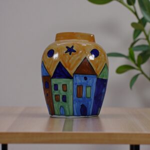 Starlit Village Artisan Hand-Painted Ceramic Vase