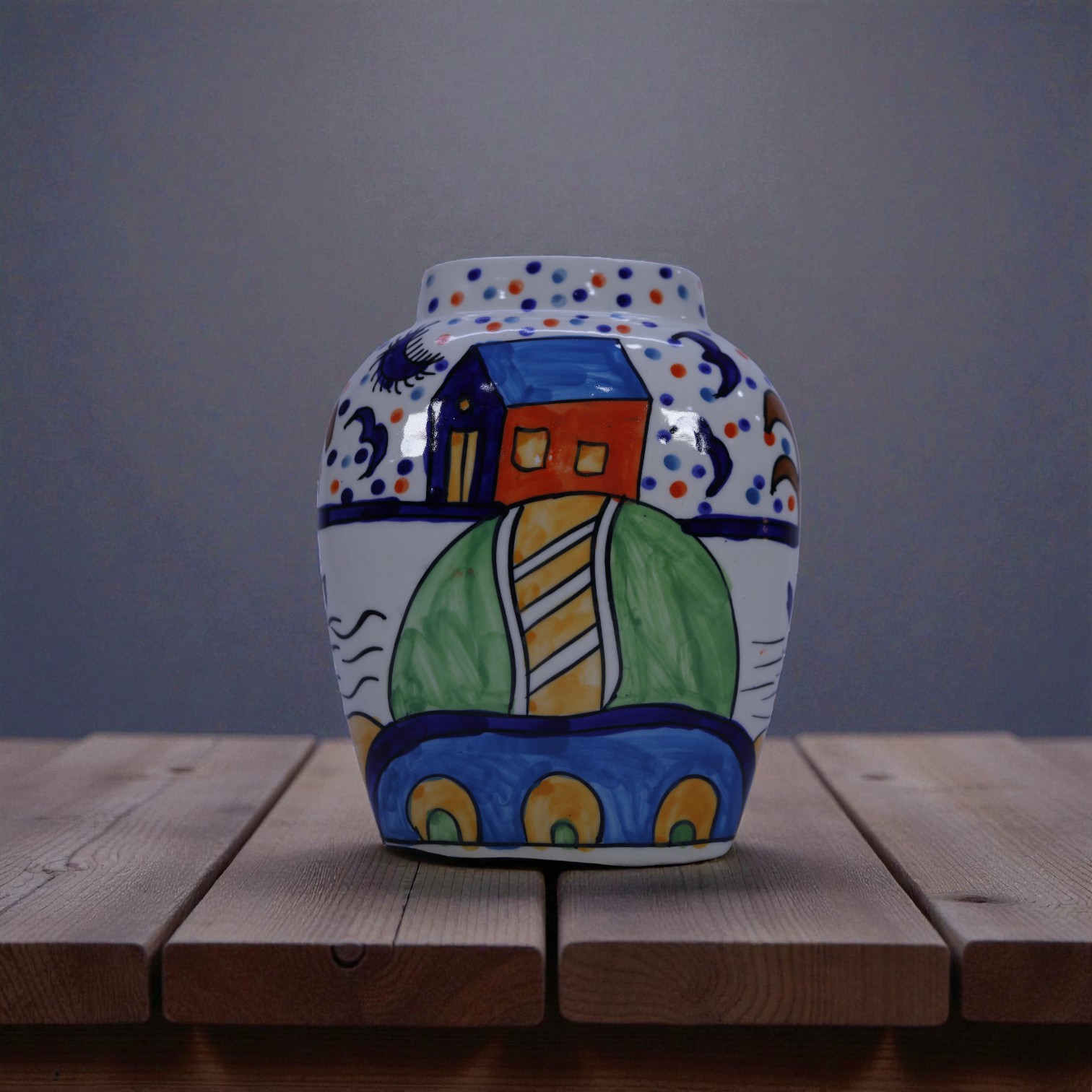 Whimsy Cottage Hand-Painted Artisan Ceramic Vase
