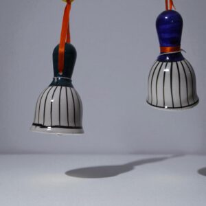 Hand-Painted Heart Melody Ceramic Hanging Bells – Set of 2 (Red & Blue)